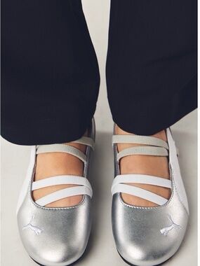 Puma Silver Ballet Flats with Straps